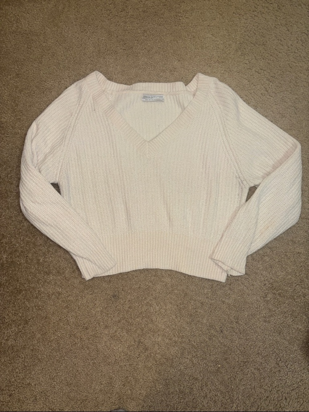 Urban Outfitters Cream V-Neck Ribbed Knit Sweater